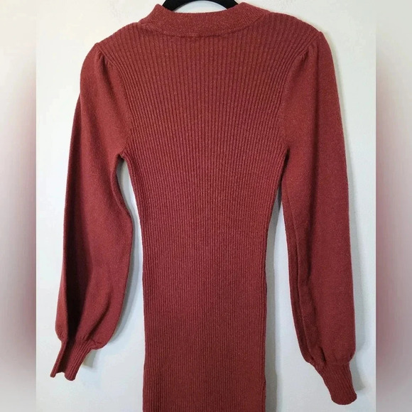 LULU'S ribbed knit puff balloon sleeves mock neck stretchy bodycon Midi Dress XL - Picture 9 of 12